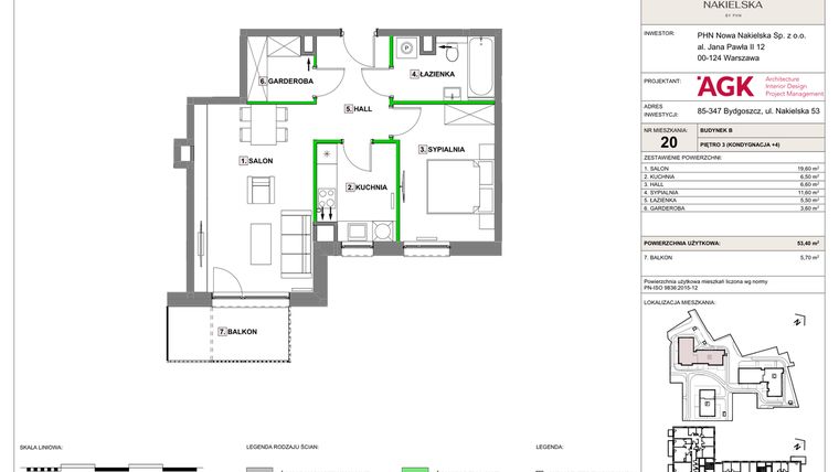 Rzut - Mieszkanie na sprzedaż 2 pokoje o powierzchni 53,4 m² - numer NN-B-LM-20 w Nowa Nakielska by PHN