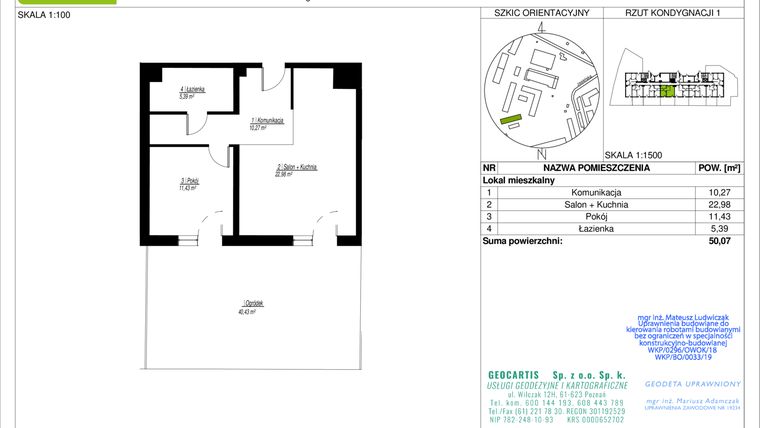 Rzut - Mieszkanie na sprzedaż 2 pokoje o powierzchni 50,07 m² - numer 10D/25 w Jasielska 8C etap II