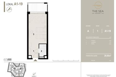 Rzut - Mieszkanie na sprzedaż 1 pokój o powierzchni 29,05 m² - numer A1-19 w The Sea Resort Międzyzdroje
