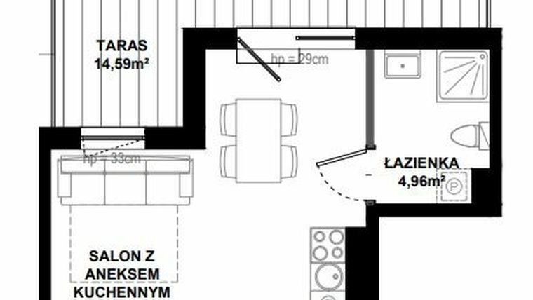 Rzut - Mieszkanie na sprzedaż 1 pokój o powierzchni 28,83 m² - numer B.404 w Apartamenty Bałtyk