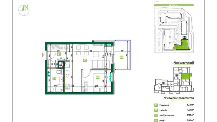 Rzut - Mieszkanie na sprzedaż 2 pokoje o powierzchni 35,36 m² - numer 9B.7 w Zielona Przystań etap III