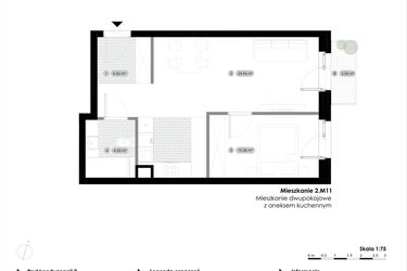 Rzut - Mieszkanie na sprzedaż 2 pokoje o powierzchni 46,21 m² - numer 2.M11 w Stalowa 76