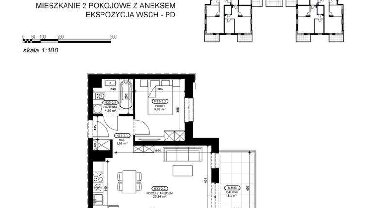 Rzut - Mieszkanie na sprzedaż 2 pokoje o powierzchni 43,95 m² - numer C2-M23 w Stacja Łódź V – etap C2