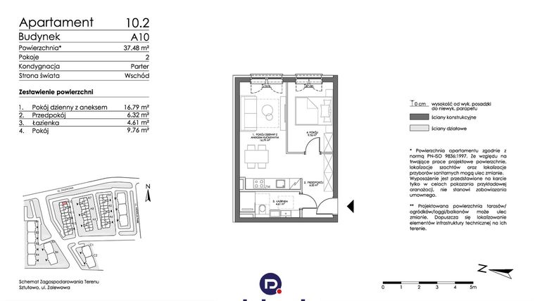 Rzut - Mieszkanie na sprzedaż 2 pokoje o powierzchni 37,48 m² - numer 10.2 w Trimare