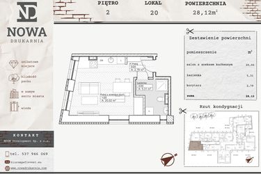 Rzut - Mieszkanie na sprzedaż 1 pokój o powierzchni 28,12 m² - numer M20 w Nowa Drukarnia
