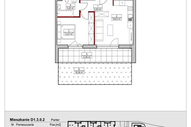 Rzut - Mieszkanie na sprzedaż 2 pokoje o powierzchni 42,03 m² - numer D1.3.0.2 w Nowy Targówek VI