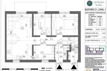 Rzut - Mieszkanie na sprzedaż 3 pokoje o powierzchni 54,97 m² - numer C1/1 w Spokojna Wólka etap IV