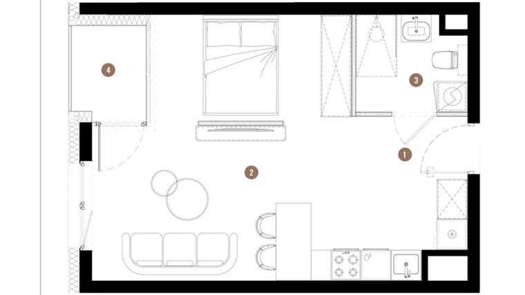 Rzut - Mieszkanie na sprzedaż 1 pokój o powierzchni 35,51 m² - numer C3.01.12 w Apartamenty Reytana