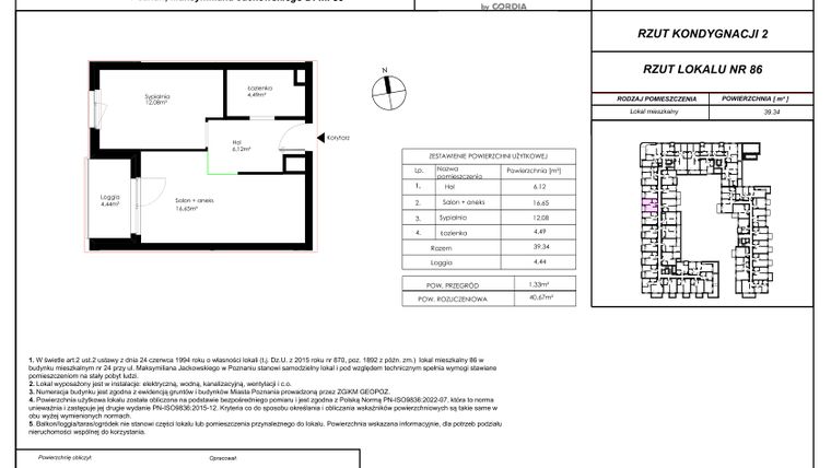 Rzut - Mieszkanie na sprzedaż 2 pokoje o powierzchni 40,67 m² - numer 86 w Modena I