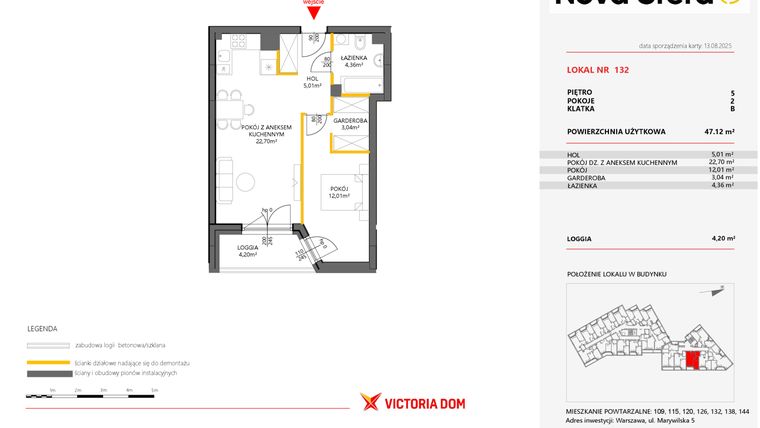 Rzut - Mieszkanie na sprzedaż 2 pokoje o powierzchni 47,12 m² - numer 132 w Miasteczko Nova Sfera 5