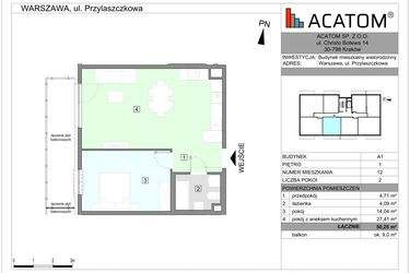 Rzut - Mieszkanie na sprzedaż 2 pokoje o powierzchni 50,25 m² - numer A1.12 w Wawer Go 2.0