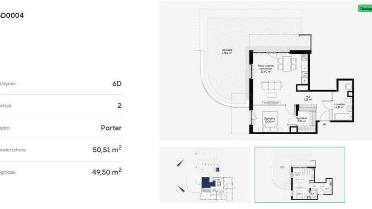 Rzut - Mieszkanie na sprzedaż 2 pokoje o powierzchni 50,51 m² - numer 6D0004 w Jaśminowy Mokotów etap VI