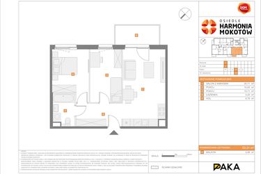 Rzut - Mieszkanie na sprzedaż 3 pokoje o powierzchni 53,31 m² - numer J.13 w Osiedle Harmonia Mokotów etap 3