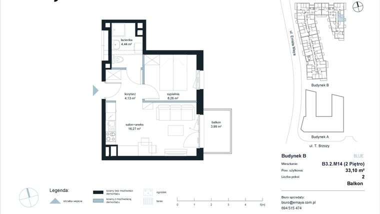 Rzut - Mieszkanie na sprzedaż 2 pokoje o powierzchni 33,1 m² - numer B3.2.M14 w EMaya