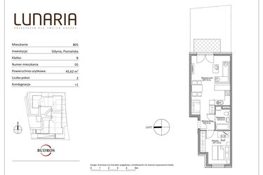 Rzut - Mieszkanie na sprzedaż 2 pokoje o powierzchni 45,62 m² - numer B05 w Lunaria