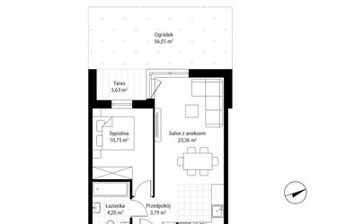 Rzut - Mieszkanie na sprzedaż 2 pokoje o powierzchni 42,1 m² - numer B.06 w Nowa Namiarkowa