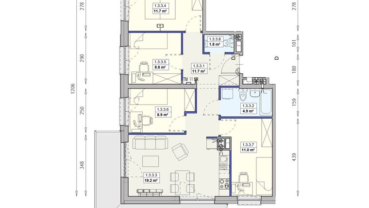 Rzut - Mieszkanie na sprzedaż 5 pokoi o powierzchni 78 m² - numer M25a 1/3/3/5a w Olimpia Port