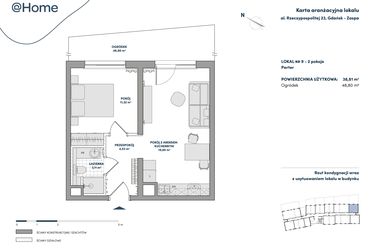 Rzut - Mieszkanie na sprzedaż 2 pokoje o powierzchni 38,81 m² - numer 9 w AtHome - Apartamenty inwestycyjne