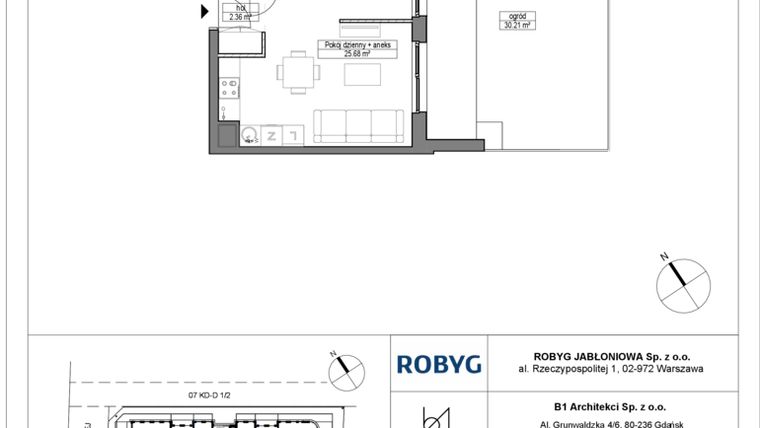 Rzut - Mieszkanie na sprzedaż 1 pokój o powierzchni 31,96 m² - numer A.0M01 w Dobre Miejsce