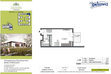 Rzut - Mieszkanie na sprzedaż 1 pokój o powierzchni 35,73 m² - numer L1M2 w Jaśminowe Wzgórze - etap II