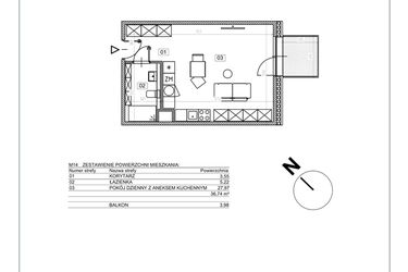 Rzut - Mieszkanie na sprzedaż 1 pokój o powierzchni 36,74 m² - numer I.M14 w Osiedle Glivia Zachodnia