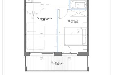 Rzut - Mieszkanie na sprzedaż 2 pokoje o powierzchni 36,88 m² - numer 2.06 w Apartamenty Potulickiego