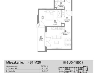 Rzut - Mieszkanie na sprzedaż 2 pokoje o powierzchni 48,93 m² - numer III-B1.M20 w Strefa Cegielnia 3
