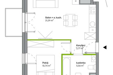 Rzut - Mieszkanie na sprzedaż 2 pokoje o powierzchni 40,36 m² - numer B.06.01.01 w WUWA Vita