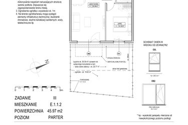 Rzut - Mieszkanie na sprzedaż 2 pokoje o powierzchni 45,97 m² - numer E.1.1.2 w Atut III