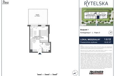 Rzut - Mieszkanie na sprzedaż 1 pokój o powierzchni 30,82 m² - numer 1.0.12 w Rytelska