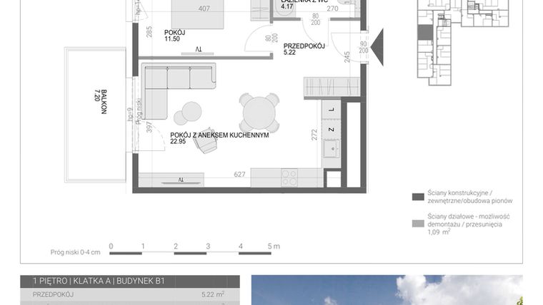 Rzut - Mieszkanie na sprzedaż 2 pokoje o powierzchni 43,84 m² - numer M15 w Modern House II