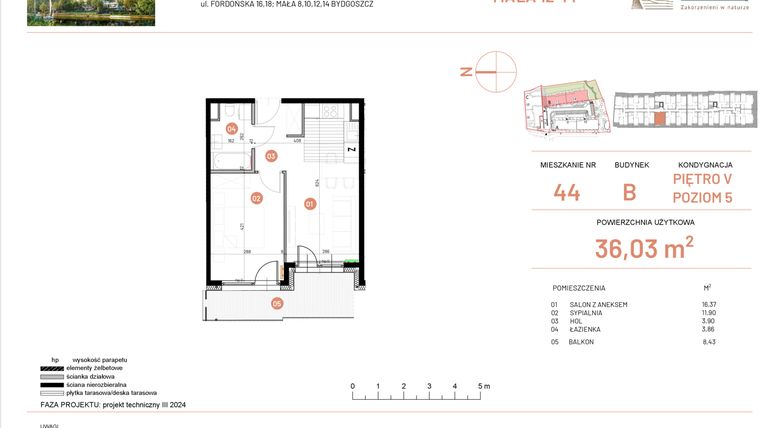 Rzut - Mieszkanie na sprzedaż 2 pokoje o powierzchni 36,03 m² - numer 12.44 w Osiedle Nowe Horyzonty etap III