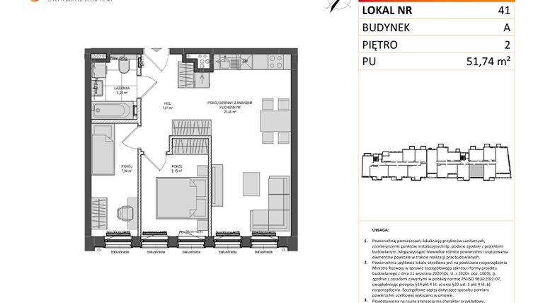 Rzut - Mieszkanie na sprzedaż 3 pokoje o powierzchni 51,74 m² - numer A.41 w Jaskółcza