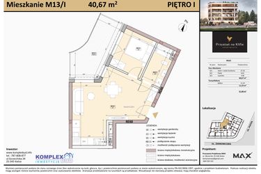 Rzut - Mieszkanie na sprzedaż 2 pokoje o powierzchni 40,67 m² - numer M13 w Przystań na Klifie