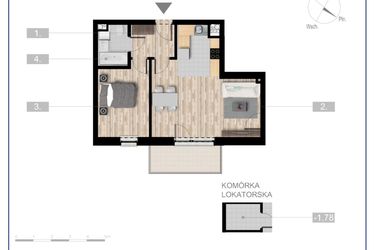 Rzut - Mieszkanie na sprzedaż 2 pokoje o powierzchni 48,32 m² - numer 26 w Szczytno Dąbrowskiego - etap 3