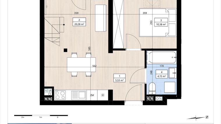 Rzut - Mieszkanie na sprzedaż 2 pokoje o powierzchni 51,06 m² - numer B4/3/33 w MONTANO