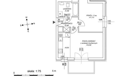 Rzut - Mieszkanie na sprzedaż 2 pokoje o powierzchni 37,98 m² - numer M78 w Osiedle Mała Dziesiąta etap II