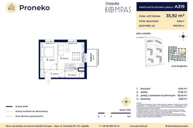 Rzut - Mieszkanie na sprzedaż 2 pokoje o powierzchni 35,92 m² - numer A319 w Osiedle Kompas