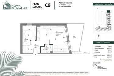 Rzut - Mieszkanie na sprzedaż 2 pokoje o powierzchni 50,27 m² - numer C09 w Nowa Palmiarnia