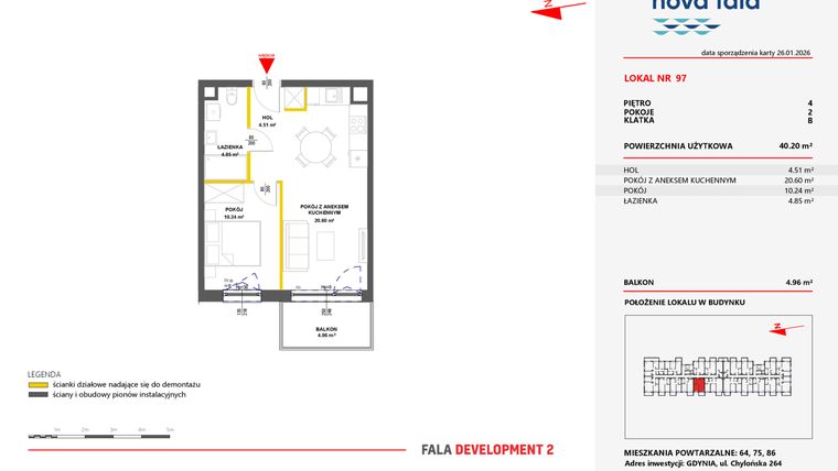 Rzut - Mieszkanie na sprzedaż 2 pokoje o powierzchni 41,36 m² - numer 97 w Miasteczko Nova Fala