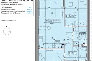 Rzut - Mieszkanie na sprzedaż 3 pokoje o powierzchni 55,24 m² - numer 80A w Osiedle Młodych etap VII