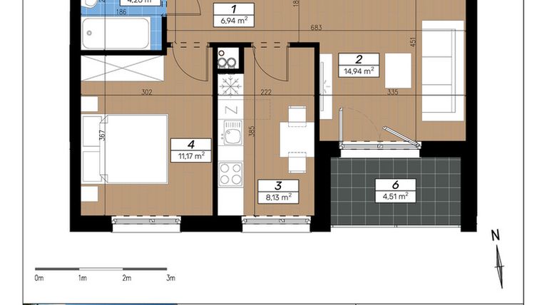 Rzut - Mieszkanie na sprzedaż 2 pokoje o powierzchni 45,44 m² - numer F/1/3 w Limone