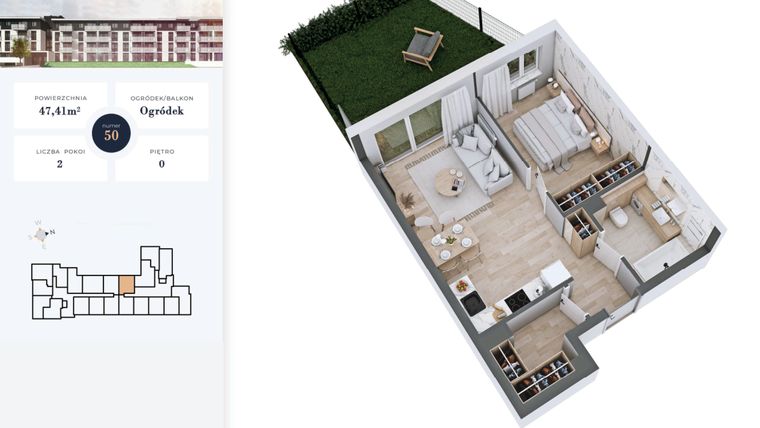 Rzut - Mieszkanie na sprzedaż 2 pokoje o powierzchni 47,41 m² - numer 50 w Apartamenty Home Premium etap 2