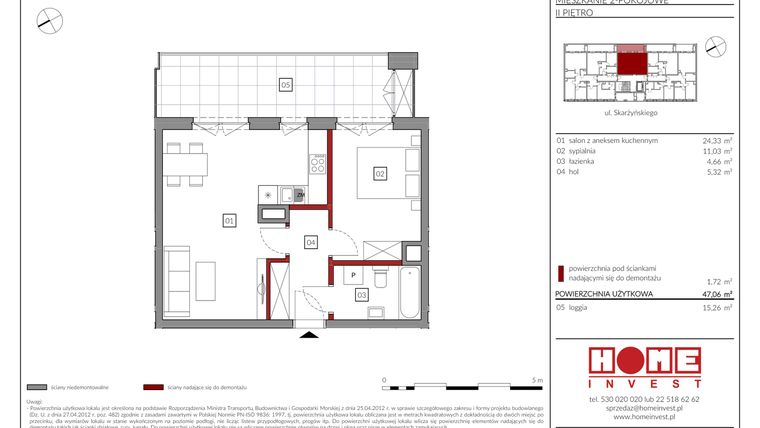 Rzut - Mieszkanie na sprzedaż 2 pokoje o powierzchni 47,06 m² - numer M10 w Rezydencja Ochota