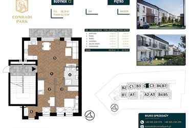 Rzut - Mieszkanie na sprzedaż 3 pokoje o powierzchni 62,1 m² - numer C2.M4 w Conradi Park etap II i III