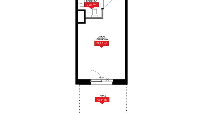 Rzut - Mieszkanie na sprzedaż 1 pokój o powierzchni 25,65 m² - numer A1 012LU w 29L - Apartamenty inwestycyjne