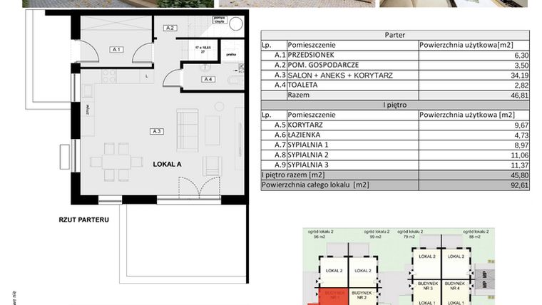 Rzut - Dom na sprzedaż 4 pokoje o powierzchni 92,61 m² - numer Chopina 52B/1 w Kameralny Gruszczyn