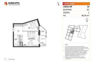 Rzut - Mieszkanie na sprzedaż 2 pokoje o powierzchni 40,44 m² - numer 10 w Leśna Góra