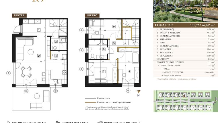 Rzut - Mieszkanie na sprzedaż 4 pokoje o powierzchni 96,8 m² - numer 11C w Lawinowa 18
