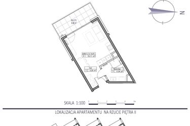 Rzut - Mieszkanie na sprzedaż 1 pokój o powierzchni 27,7 m² - numer F19 w Apartamenty na Klifie bud. D, E i F